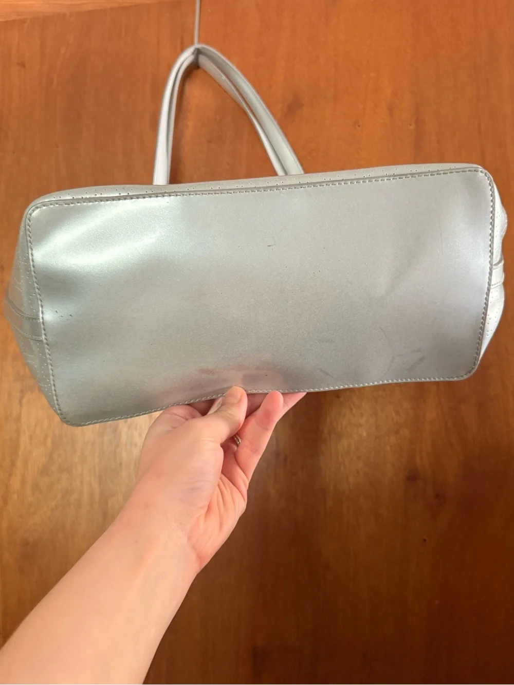 Kate spade Light Silver Perforated Tote Bag with heart patterns